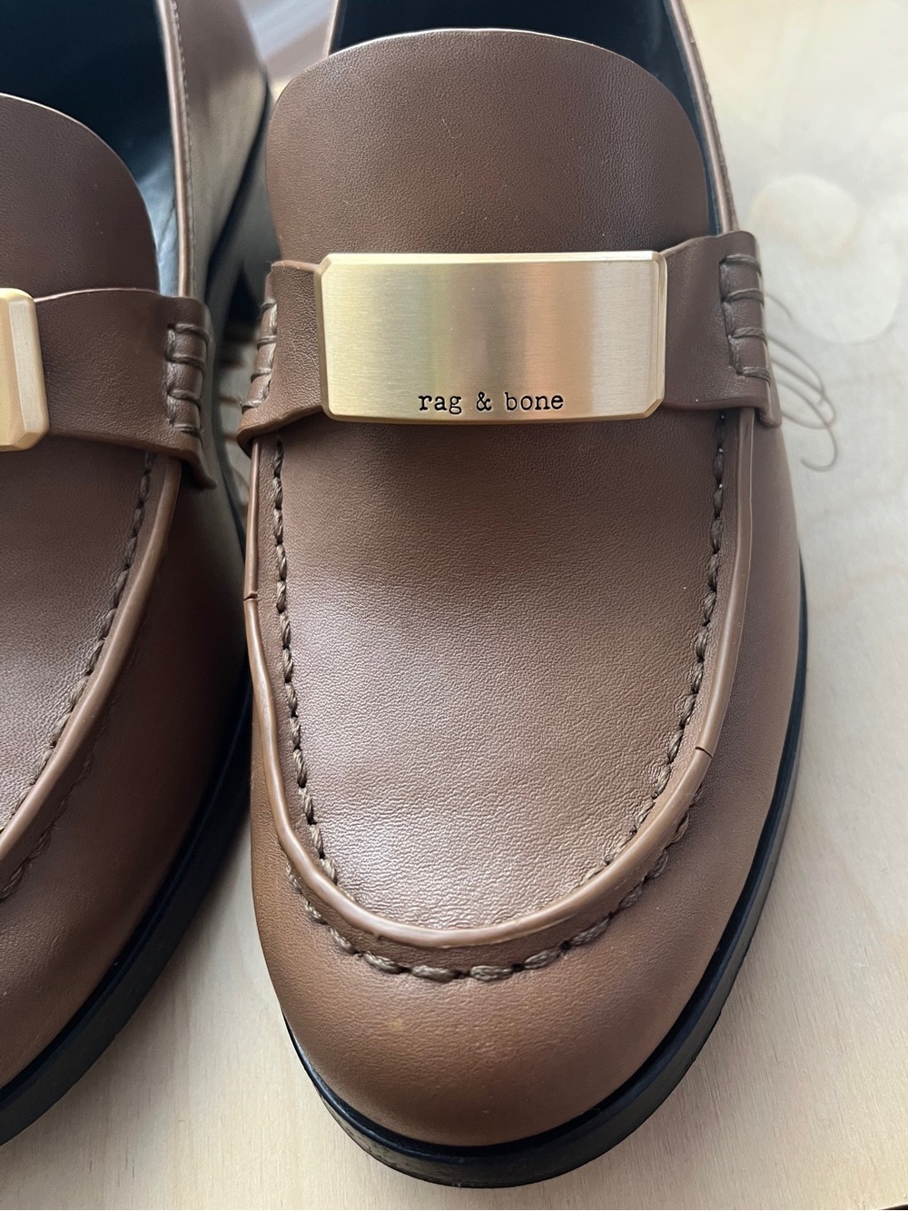 Rag & Bone Canter Brown Leather Loafers with Gold Buckle - Picture 7 of 15